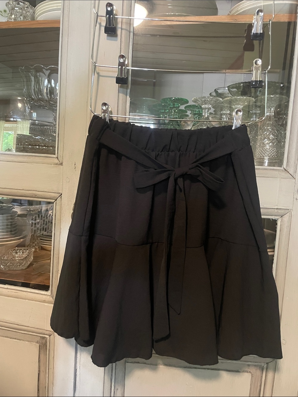 Black Tie-Waist Circle Skirt with Bow Accent